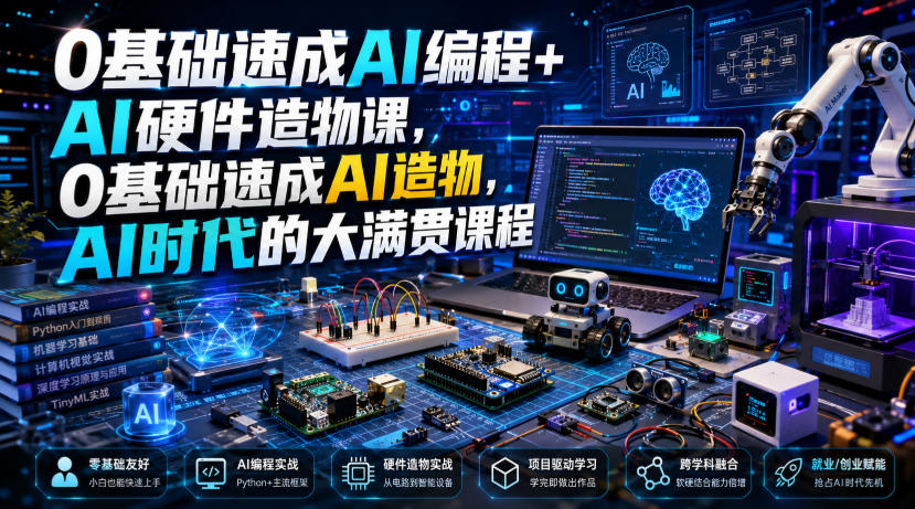 0基础速成AI编程+AI硬件造物课,0基础速成AI造物,AI时代的大满贯课程-盟主1站 - 热点知汇专注网赚项目资源知识聚汇