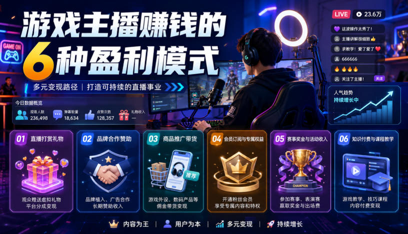 付费文章：游戏主播賺钱的6种盈利模式-盟主1站 - 热点知汇专注网赚项目资源知识聚汇