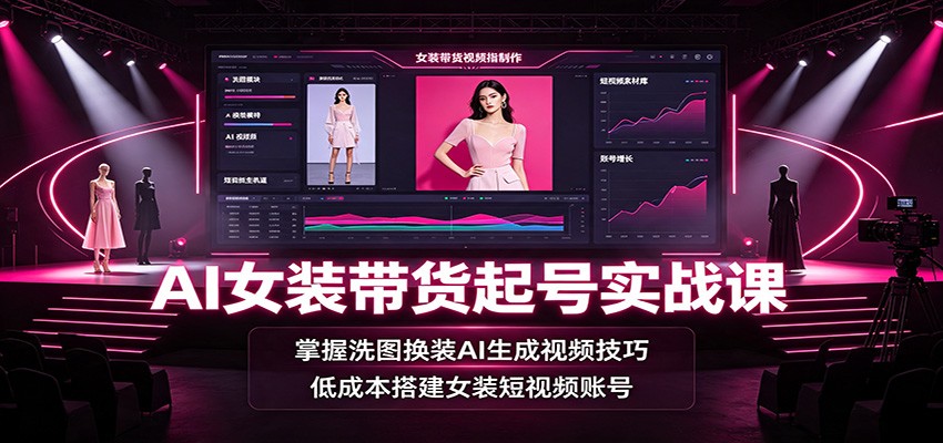 AI女装带货起号实战课：掌握洗图换装AI生成视频技巧，低成本搭建女装短视频账号-盟主1站 - 热点知汇专注网赚项目资源知识聚汇