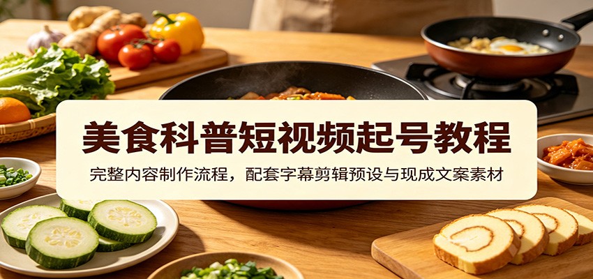 美食科普短视频起号教程：完整内容制作流程，配套字幕剪辑预设与现成文案素材-盟主1站 - 热点知汇专注网赚项目资源知识聚汇