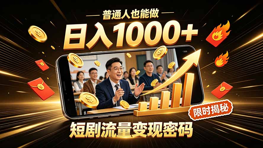 一部手机做短剧分发，不用真人出镜、不用拍摄剧本，快手流量变现日赚千元-盟主1站 - 热点知汇专注网赚项目资源知识聚汇
