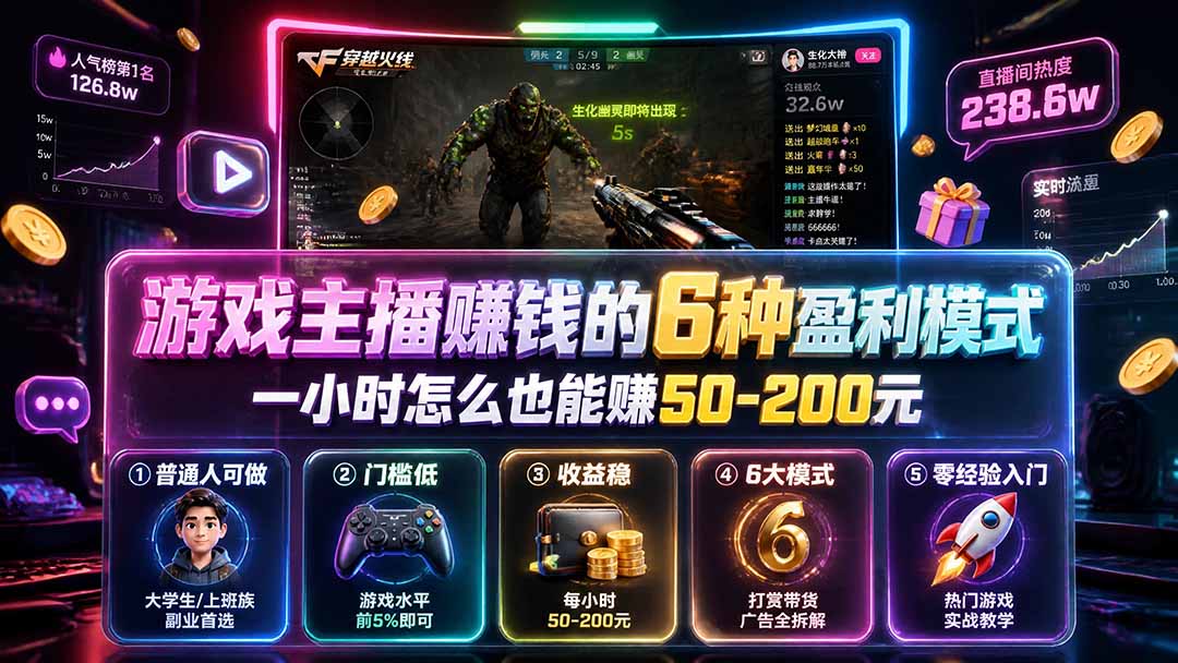付费文章：游戏主播赚钱的6种盈利模式，一小时怎么也能赚50-200元-盟主1站 - 热点知汇专注网赚项目资源知识聚汇