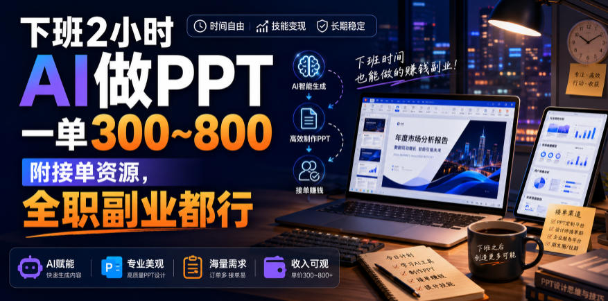 下班2小时AI做PPT，一单300~800，附接单资源，全职副业都行【揭秘】-盟主1站 - 热点知汇专注网赚项目资源知识聚汇