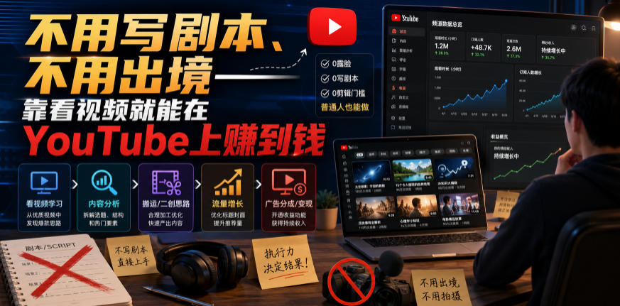 不用写剧本、不用出境——靠看视频就能在YouTube上賺到钱【原创双语字幕】-盟主1站 - 热点知汇专注网赚项目资源知识聚汇