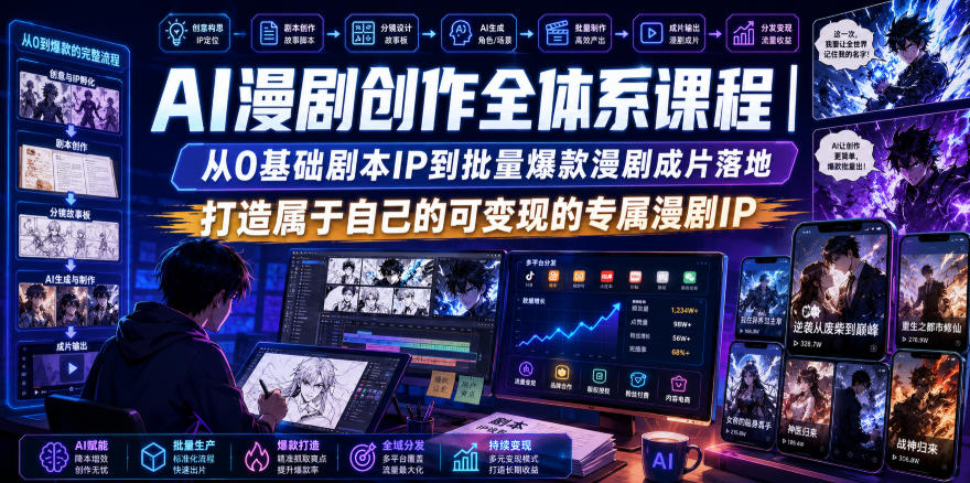 AI漫剧创作全体系课程｜从0基础剧本IP到批量爆款漫剧成片落地，打造属于自己的可变现的专属漫剧IP-盟主1站 - 热点知汇专注网赚项目资源知识聚汇