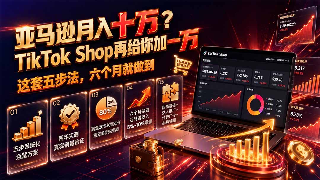 亚马逊月入十万？TikTok Shop再给你加一万——这套五步法，六个月就做到【原创双语字幕】-盟主1站 - 热点知汇专注网赚项目资源知识聚汇
