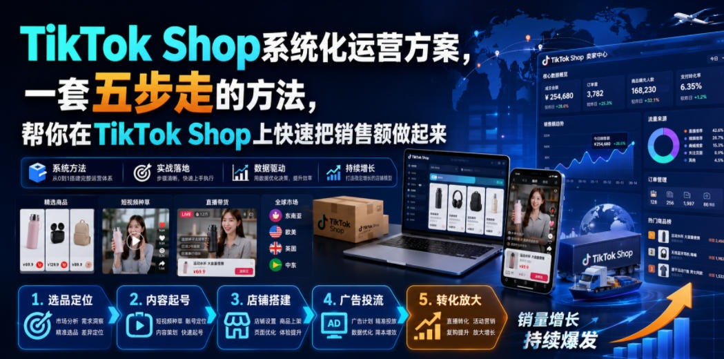 TikTok Shop系统化运营方案，一套五步走的方法，帮你在TikTok Shop上快速把销售额做起来【原创双语字幕】-盟主1站 - 热点知汇专注网赚项目资源知识聚汇