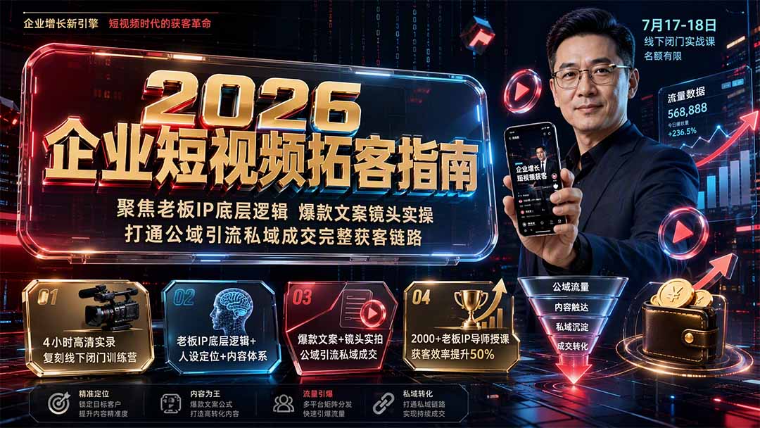 2026企业短视频拓客指南：聚焦老板IP底层逻辑，爆款文案镜头实操，打通公域引流私域成交完整获客链路-盟主1站 - 热点知汇专注网赚项目资源知识聚汇