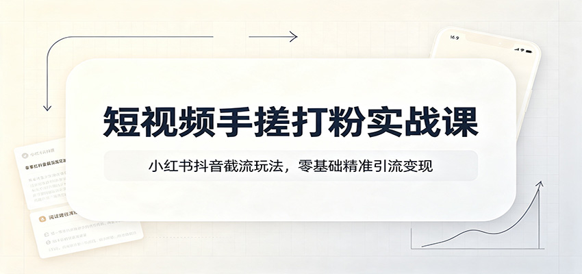 短视频手搓打粉实战课：小红书抖音截流玩法，零基础精准引流变现-盟主1站 - 热点知汇专注网赚项目资源知识聚汇