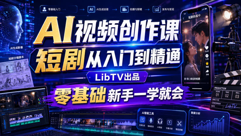 AI视频创作课，短剧从入门到精通，LibTV出品，零基础新手一学就会-盟主1站 - 热点知汇专注网赚项目资源知识聚汇