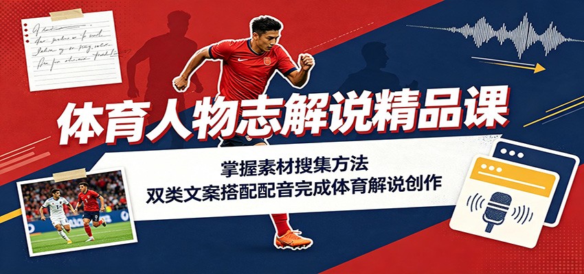 体育人物志解说精品课：掌握素材搜集方法，双类文案搭配配音完成体育解说创作-盟主1站 - 热点知汇专注网赚项目资源知识聚汇