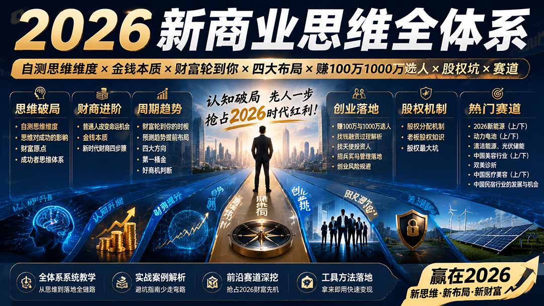 2026新商业思维全体系：自测思维维度×金钱本质×财富轮到你×四大布局×赚100万1000万选人×股权坑×赛道-盟主1站 - 热点知汇专注网赚项目资源知识聚汇