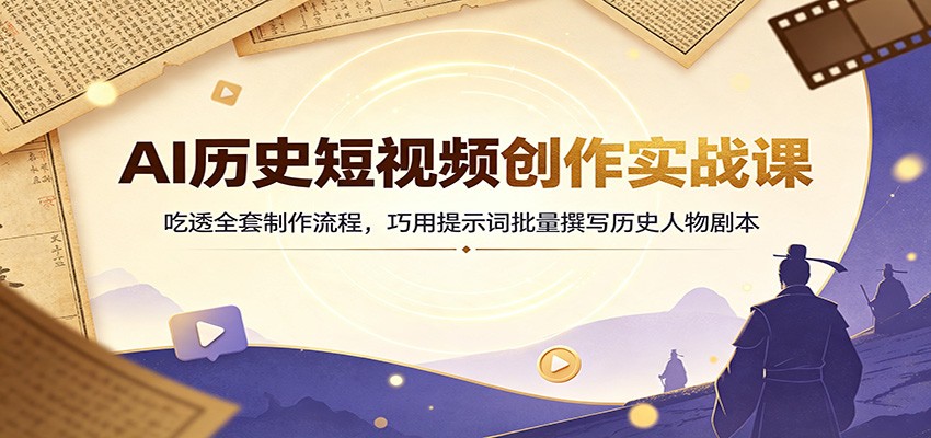 AI历史短视频创作实战课：吃透全套制作流程，巧用提示词批量撰写历史人物剧本-盟主1站 - 热点知汇专注网赚项目资源知识聚汇