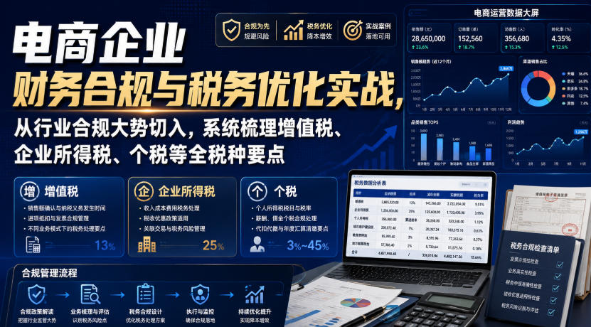 电商企业财务合规与税务优化实战，从行业合规大势切入，系统梳理增值税、企业所得税、个税等全税种要点-盟主1站 - 热点知汇专注网赚项目资源知识聚汇