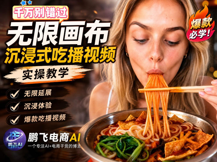 保姆级教程｜用AI无线画布做沉浸式吃播，3步直接出片，无线画布工作流，操作简单好上手-盟主1站 - 热点知汇专注网赚项目资源知识聚汇