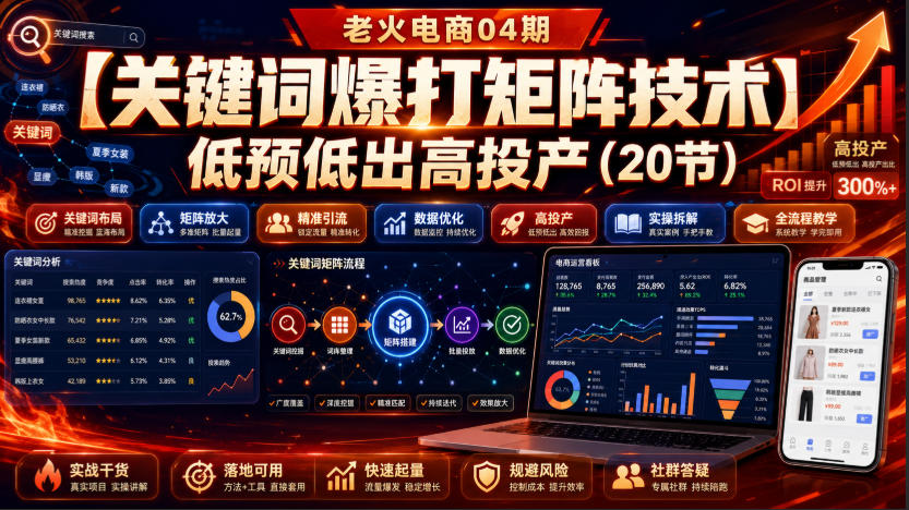 老火电商04期：【关键词爆打矩阵技术】低预低出高投产(20节)-盟主1站 - 热点知汇专注网赚项目资源知识聚汇