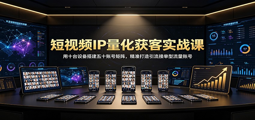 短视频IP量化获客实战课：用十台设备搭建五十账号矩阵，精准打造引流接单型流量账号-盟主1站 - 热点知汇专注网赚项目资源知识聚汇