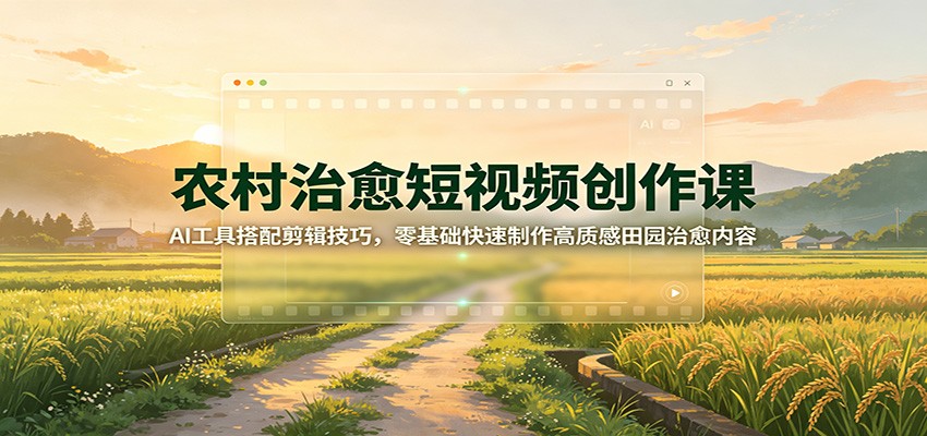 农村治愈短视频创作课：AI工具搭配剪辑技巧，零基础快速制作高质感田园治愈内容-盟主1站 - 热点知汇专注网赚项目资源知识聚汇