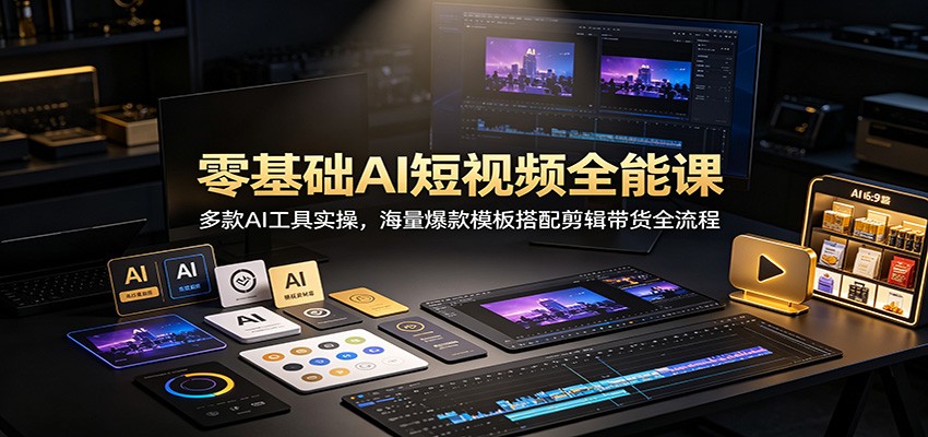 零基础AI短视频全能课：多款AI工具实操，海量爆款模板搭配剪辑带货全流程-盟主1站 - 热点知汇专注网赚项目资源知识聚汇