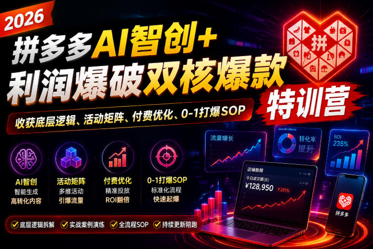 2026拼多多AI智创+利润爆破双核爆款特训营，收获底层逻辑、活动矩阵、付费优化、0-1打爆SOP(更新0810)-盟主1站 - 热点知汇专注网赚项目资源知识聚汇