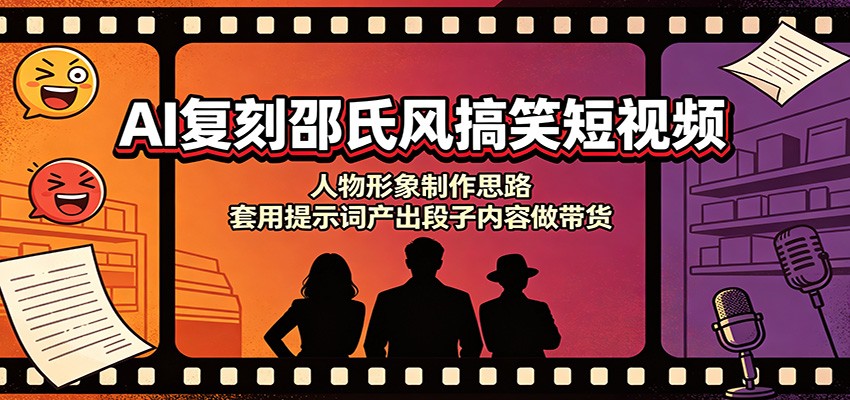 AI复刻邵氏风搞笑短视频：人物形象制作思路，套用提示词产出段子内容做带货-盟主1站 - 热点知汇专注网赚项目资源知识聚汇