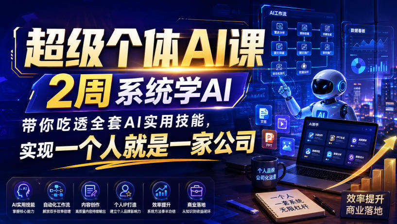 超级个体AI课，2周系统学AI，带你吃透全套AI实用技能，实现一个人就是一家公司-盟主1站 - 热点知汇专注网赚项目资源知识聚汇