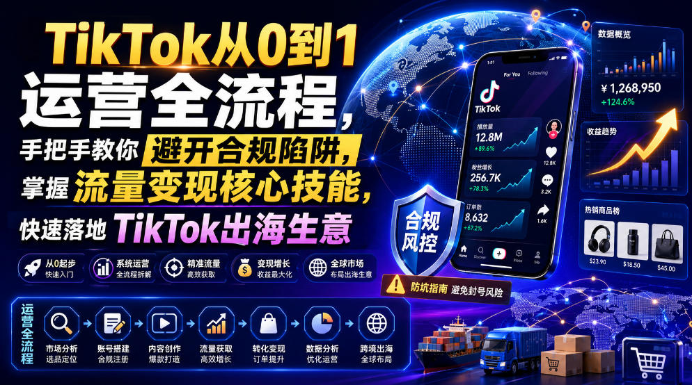 TikTok从0到1运营全流程，手把手教你避开合规陷阱，掌握流量变现核心技能，快速落地TikTok出海生意(更新8月)-盟主1站 - 热点知汇专注网赚项目资源知识聚汇