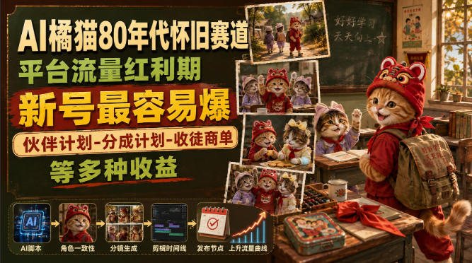 AI橘猫80年代怀旧赛道，平台流量红利期，新号最容易爆，伙伴计划-分成计划-收徒商单等多种收益-盟主1站 - 热点知汇专注网赚项目资源知识聚汇