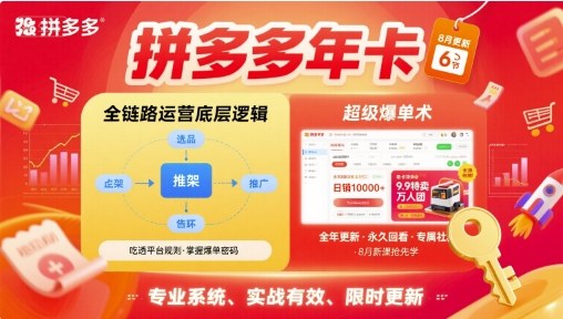 拼多多年卡，拼多多全链路运营底层逻辑，超级爆单术【更新26年8月】-盟主1站 - 热点知汇专注网赚项目资源知识聚汇