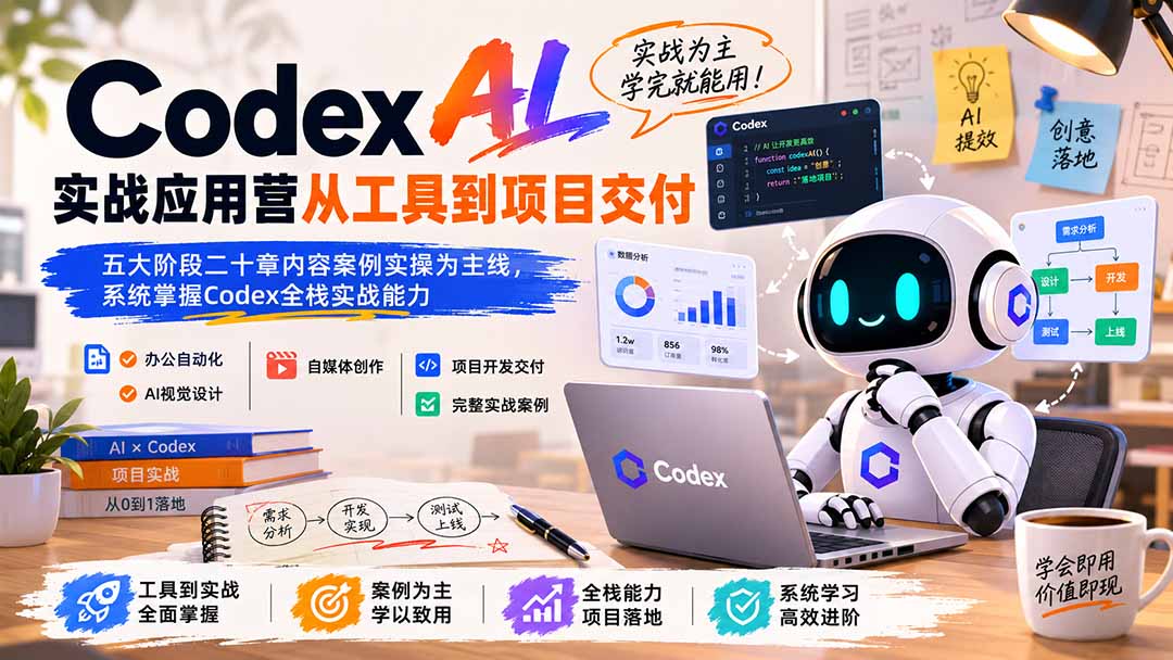 Codex AI实战应用营从工具到项目交付；五大阶段二十章内容案例实操为主线，系统掌握Codex全栈实战能力-盟主1站 - 热点知汇专注网赚项目资源知识聚汇