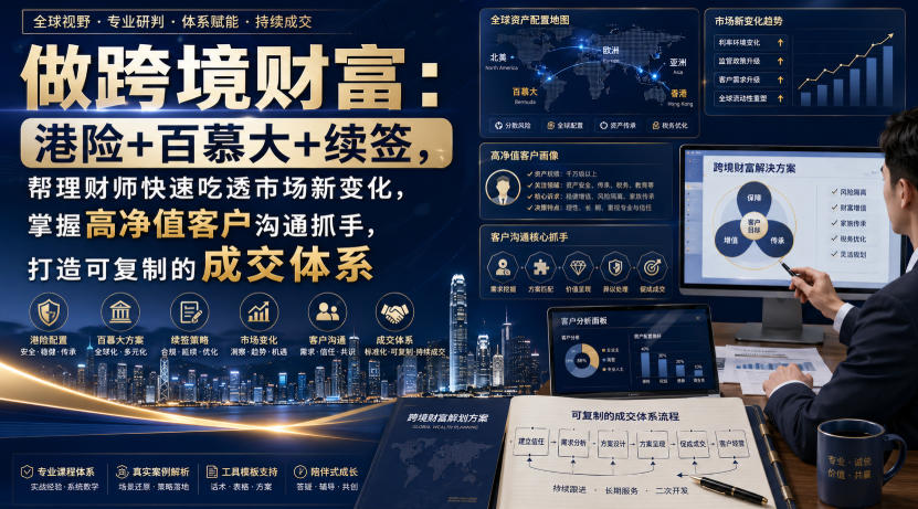 做跨境财富：港险+百慕大+续签，帮理财师快速吃透市场新变化，掌握高净值客户沟通抓手，打造可复制的成交体系-盟主1站 - 热点知汇专注网赚项目资源知识聚汇