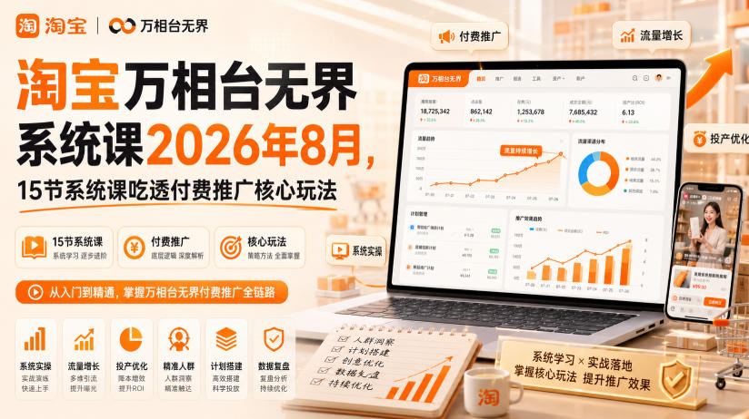 淘宝万相台无界系统课2026年8月，15节系统课吃透付费推广核心玩法-盟主1站 - 热点知汇专注网赚项目资源知识聚汇