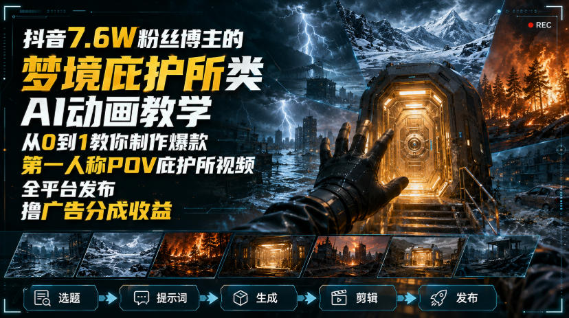 抖音7.6W粉丝博主的梦境庇护所类AI动画教学，从0到1教你制作爆款第一人称POV庇护所视频，全平台发布撸广告分成收益-盟主1站 - 热点知汇专注网赚项目资源知识聚汇