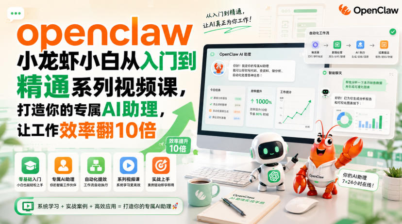 openclaw小龙虾小白从入门到精通系列视频课，打造你的专属AI助理，让工作效率翻10倍-盟主1站 - 热点知汇专注网赚项目资源知识聚汇