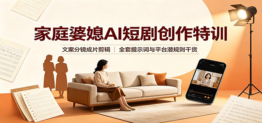家庭婆媳AI短剧创作特训：文案分镜成片剪辑，全套提示词与平台潜规则干货-盟主1站 - 热点知汇专注网赚项目资源知识聚汇
