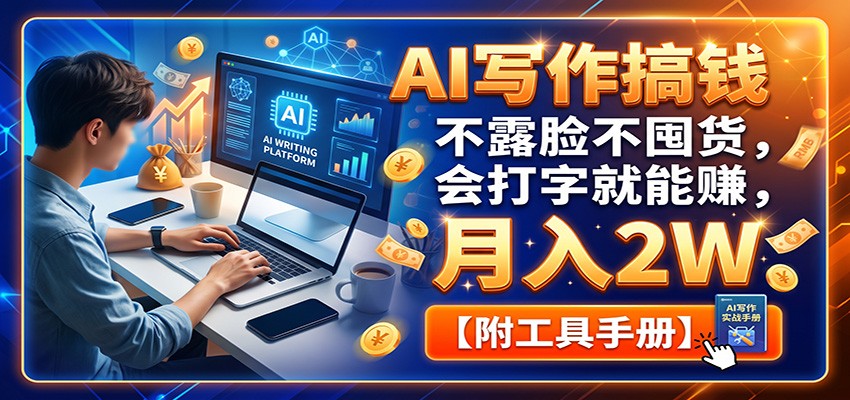 AI写作搞钱：不露脸不囤货，会打字就能赚，月入2W【附工具手册】-盟主1站 - 热点知汇专注网赚项目资源知识聚汇