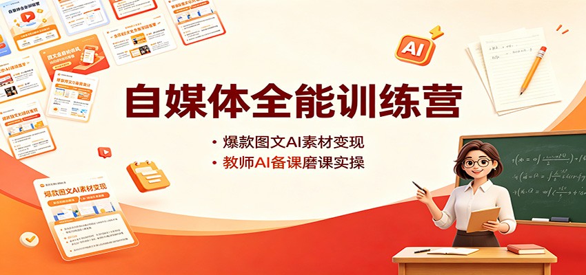 自媒体全能训练营：爆款图文AI素材变现，教师AI备课磨课实操-盟主1站 - 热点知汇专注网赚项目资源知识聚汇