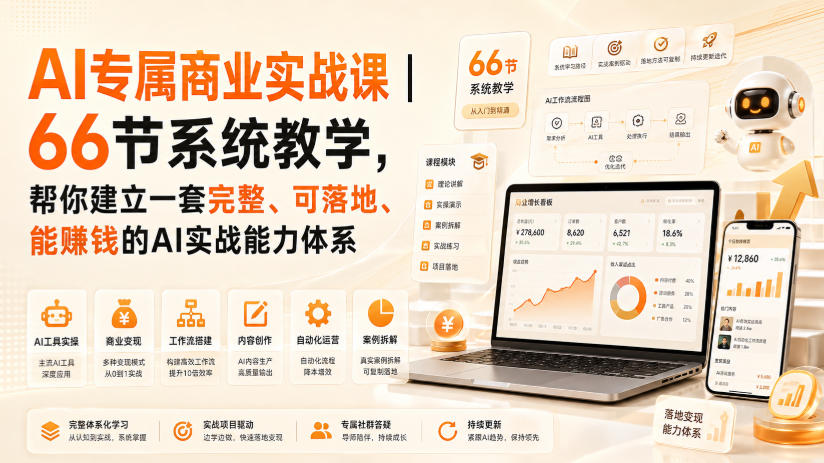 AI专属商业实战课｜66节系统教学，帮你建立一套完整、可落地、能賺钱的AI实战能力体系-盟主1站 - 热点知汇专注网赚项目资源知识聚汇
