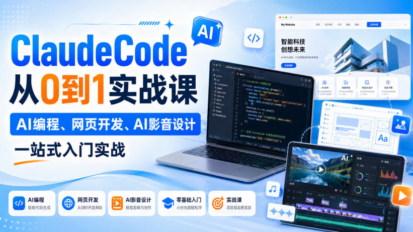 ClaudeCode从0到1实战课，AI编程、网页开发、AI影音设计一站式入门实战-盟主1站 - 热点知汇专注网赚项目资源知识聚汇