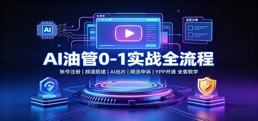 AI油管0-1实战：账号注册频道搭建，AI出片，限流申诉，YPP开通全套教学-盟主1站 - 热点知汇专注网赚项目资源知识聚汇