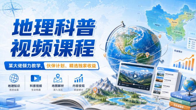 地理科普视频课程，某大佬倾力教学，伙伴计划、精选独家收益-盟主1站 - 热点知汇专注网赚项目资源知识聚汇