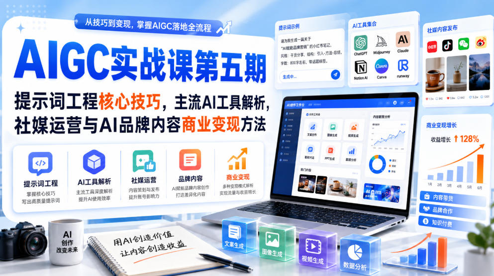 刺猬星球·AIGC实战课第五期，提示词工程核心技巧，主流AI工具解析，社媒运营与AI品牌内容商业变现方法-盟主1站 - 热点知汇专注网赚项目资源知识聚汇