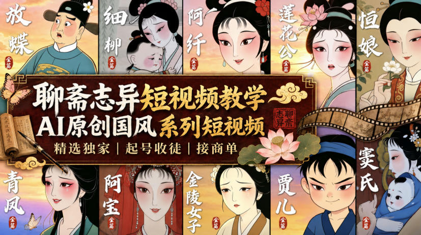 聊斋志异短视频教学，AI原创国风系列短视频，精选独家丨起号收徒丨接商单(更新0818)-盟主1站 - 热点知汇专注网赚项目资源知识聚汇