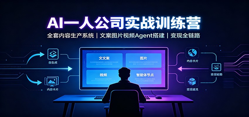 AI创作一人公司实战训练营：全套内容生产系统，文案图片视频Agent搭建变现全链路-盟主1站 - 热点知汇专注网赚项目资源知识聚汇