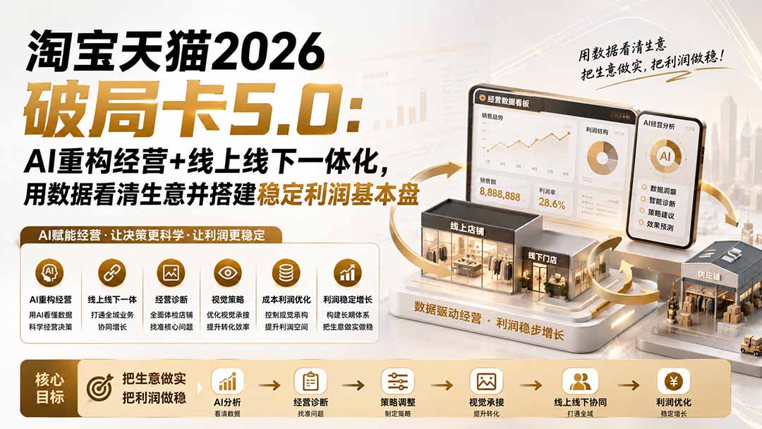 淘宝天猫2026破局卡5.0：AI重构经营+线上线下一体化，用数据看清生意并搭建稳定利润基本盘-盟主1站 - 热点知汇专注网赚项目资源知识聚汇