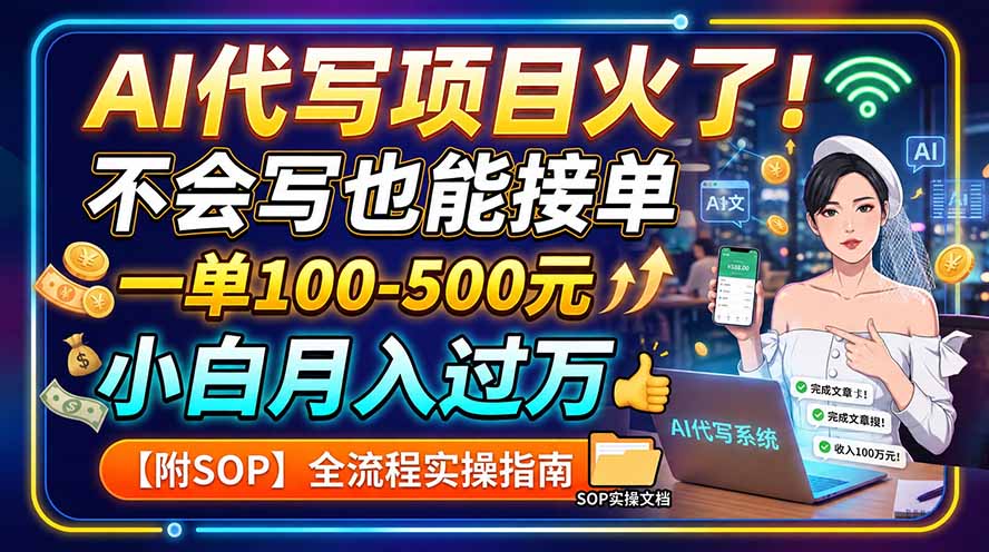 AI代写项目火了！不会写也能接单，一单100-500元，小白月入过万【附SOP】-盟主1站 - 热点知汇专注网赚项目资源知识聚汇