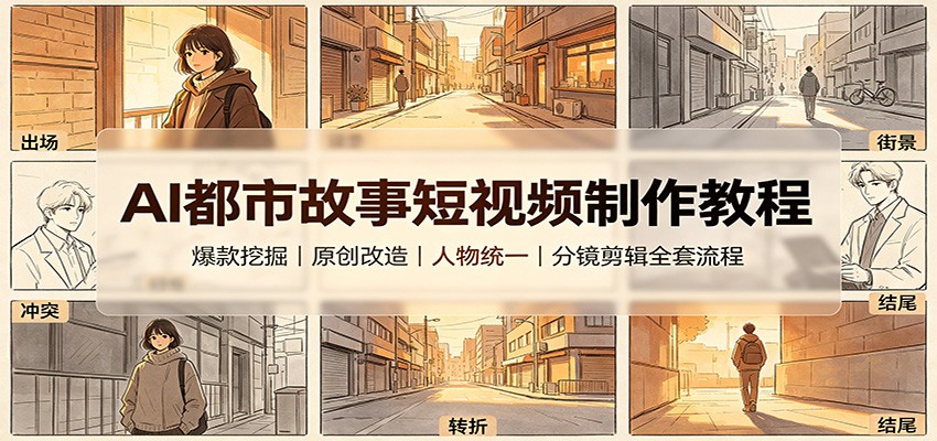 AI都市故事短视频制作教程：爆款挖掘原创改造，人物统一分镜剪辑全套流程-盟主1站 - 热点知汇专注网赚项目资源知识聚汇