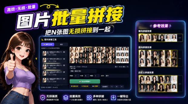 图片批量拼接，把N张图无损拼接到一起，支持横向、竖向、自定义等功能-盟主1站 - 热点知汇专注网赚项目资源知识聚汇