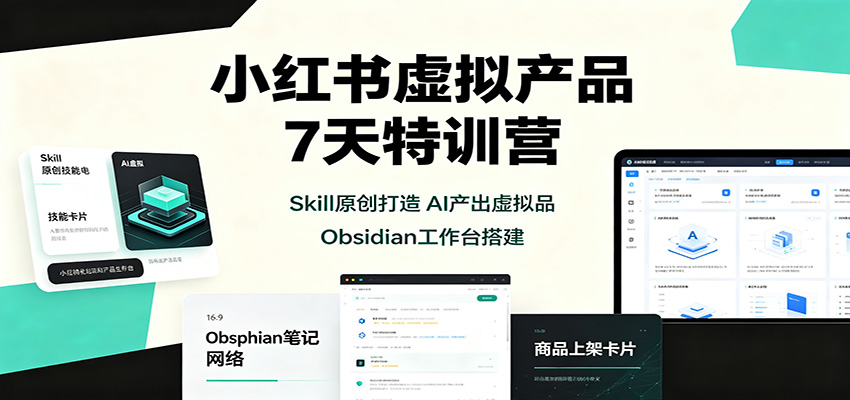 小红书虚拟产品7天特训营：Skill原创打造，AI产出虚拟品，Obsidian工作台搭建-盟主1站 - 热点知汇专注网赚项目资源知识聚汇