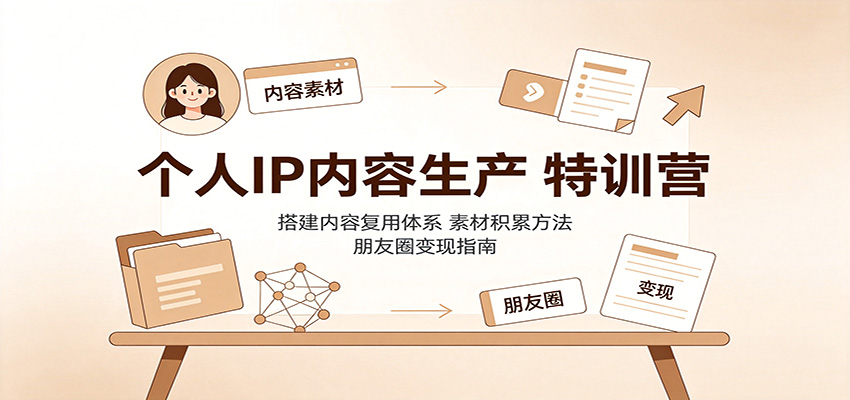个人IP内容生产特训营：搭建内容复用体系，素材积累方法，朋友圈变现指南-盟主1站 - 热点知汇专注网赚项目资源知识聚汇